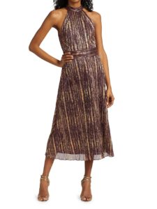 Image of sale on Sleeveless Halterneck Lurex Midi Dress