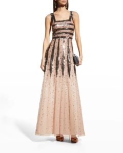 Image of sale on Sequin-Embellished Square-Neck Gown