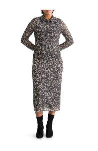 Image of sale on Animal Print Long Sleeve Polo Midi Dress