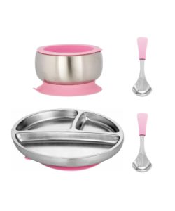 Image of sale on Toddler’s Stainless Steel Plate, Bowl & Spoon Set