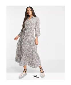 Image of sale on Tall midi shirt dress in black animal print