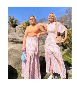 Image of sale on maxi skirt in bright stripe
