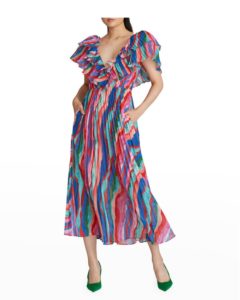 Image of sale on Luisa Pleated Multicolor Midi Dress