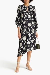Image of sale on Knotted floral-print satin midi dress