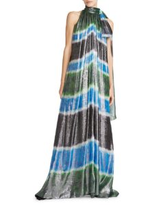 Image of sale on Halston x Netflix ​Elizabeth Metallic Striped Gown