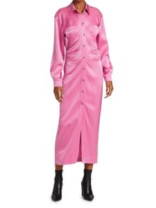 Image of sale on Kinsley Satin Button-Up Long-Sleeve Dress