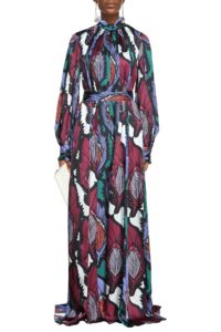 Image of sale on Gathered printed satin-jacquard gown