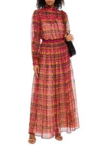 Image of sale on Gathered printed silk-chiffon maxi dress