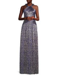 Image of sale on Jacquard Gathered Halter Gown