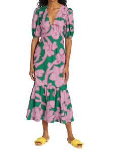 Image of sale on Ester Floral Puff-Sleeve Midi-Dress