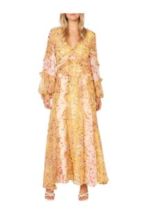 Image of sale on Mixed Print Long Sleeve Ruffle Maxi Dress