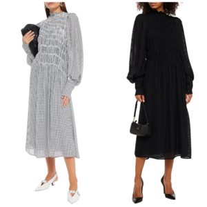 Image of sale on Shirred checked jacquard midi dress
