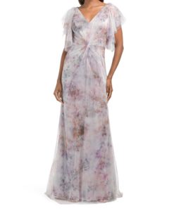 Image of sale on V-neck Flutter Sleeve Floral Gown
