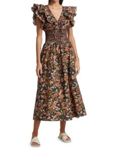 Image of sale on Natalie Smocked Floral Midi-Dress