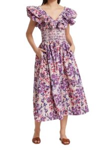 Image of sale on Natalie Smocked Floral Midi-Dress