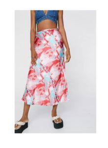 Image of sale on Printed Satin Bias Slip Midi Skirt