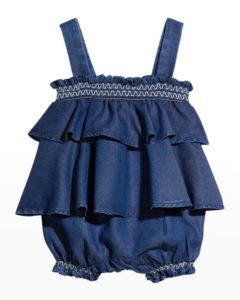Image of sale on Girl’s Ruffle Trim Embroidered Bubble Romper