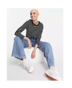 Image of sale on black and white stripe long sleeve t-shirt