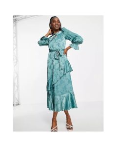 Image of sale on long sleeve ruffle maxi dress