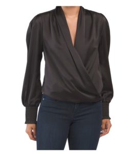 Image of sale on Long Sleeve Satin Surplice Top