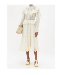 Image of sale on Fleur ruffle-trimmed Swiss-dot midi dress