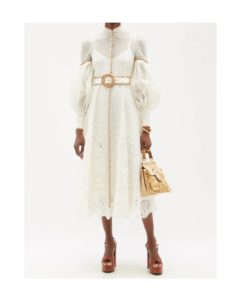 Image of sale on Postcard balloon-sleeve linen-blend batiste dress