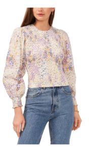 Image of sale on Floral Print Smocked Long Sleeve Cotton Top