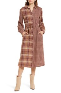 Image of sale on Mix Pattern Plaid Long Sleeve Boyfriend Shirtdress