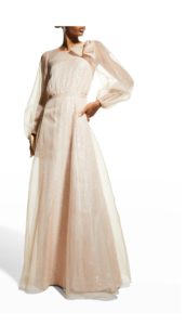 Image of sale on Puff-Sleeve Organza Overlay Sequined Gown size 6