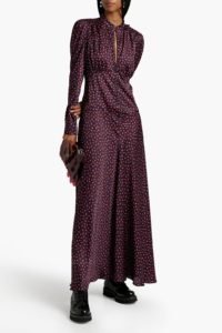 Image of sale on Button-embellished floral-print crepe de chine maxi dress