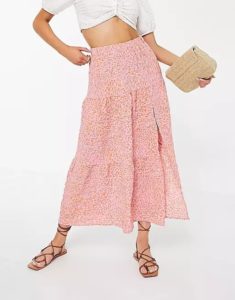Image of sale on Vero Moda textured crop top and midi skirt set in pink leopard print