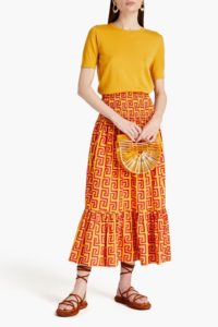 Image of sale on Artie shirred printed cotton-poplin midi skirt