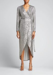 Image of sale on Falan Sequin Long-Sleeve Wrap Dress