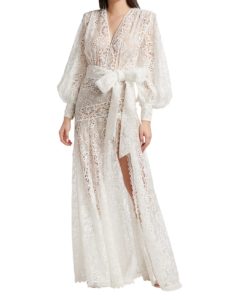 Image of sale on Adele Belted Sheer Lace Maxi Dress