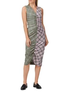 Image of sale on Audrey Plaid Ruched Midi Dress