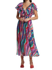 Image of sale on Luisa Pleated Striped Midi Dress