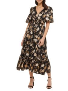Image of sale on Floral Print Puff Sleeve Maxi Dress