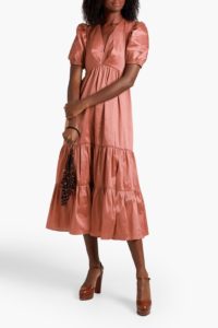 Image of sale on Paloma tiered gathered dupioni midi dress