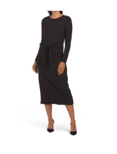 Image of sale on Tie Waist Long Sleeve Stretch Knit Dress