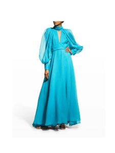 Image of sale on High-Neck Cutout Puff-Sleeve Gown size 6,10