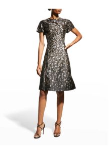 Image of sale on Cap-Sleeve Metallic Jacquard Dress size 2-4