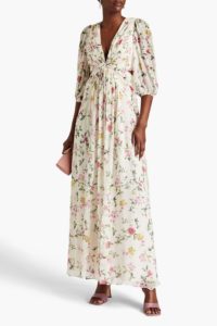Image of sale on Twist-front floral-print crepon maxi dress