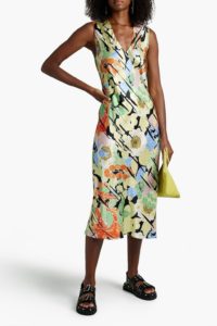 Image of sale on Audricce wrap-effect floral-print silk-satin jacquard midi dress