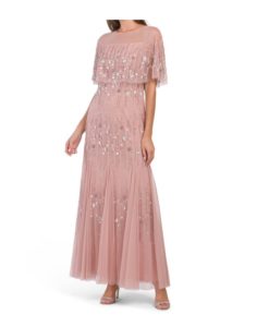 Image of sale on Hand Beaded Illusion Gown With Cape