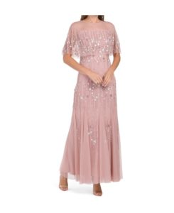 Image of sale on Hand Beaded Illusion Gown With Cape