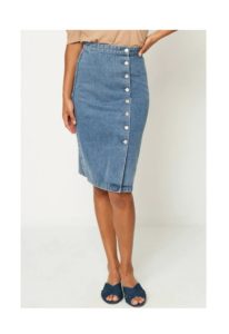 Image of sale on enim Button Up Pencil Skirt In Blue