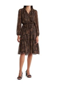 Image of sale on Villette Paisley Long Sleeve Chiffon Midi Dress
