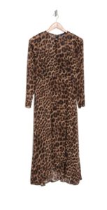 Image of sale on Leopard Print Long Sleeve Chiffon Maxi Dress