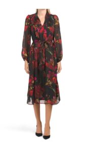Image of sale on Floral Midi Dress With Tie Belt