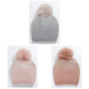 Image of sale on Glitter Knit Beanie w/ Fur Pompom